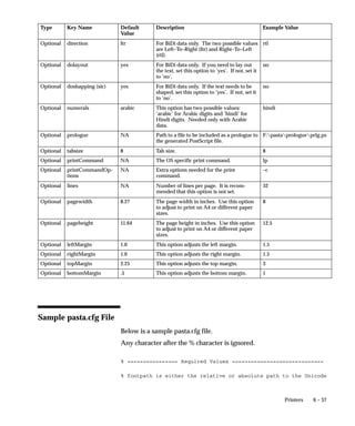 CHAPTER




  6       Printers

          T    his chapter tells you everything you need to know about using
          printers with Oracle Applications. The essays in this chapter are
          organized under the following topics:
              • Overview of Printers and Printing
              • Setting Up Your Printers
              • Customizing Printing Support in Oracle Applications
              • Postscript Printing in UNIX
              • Hierarchy of Printer and Print Style Assignments
              • Upgrading Printer Files
          Form descriptions follow at the end of the chapter.




                                                                   Printers   6–1
 