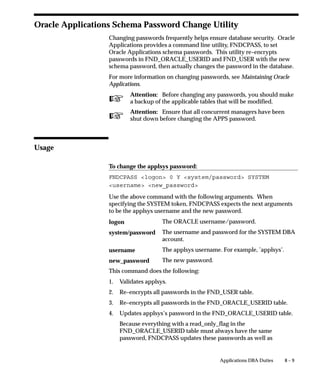 • – Driver Method Parameters
                                          – Win32:
                                             Program Name = {FND_TOP}binFNDPSTAX
                                          – UNIX:
                                             Program Name = $FND_TOP/bin/FNDPSTAX
                                         Note: FND_TOP is your system’s value of %FND_TOP% and
                                         $FND_TOP. Do not place %FND_TOP% or $FND_TOP
                                         directly in this field.
                                For Win32, specify the following arguments:
                                –Pd:$PROFILES$.PRINTER –c$PROFILES$CONC_COPIES –1
                                –f$PROFILES$.FILENAME –C120

                                For UNIX, specify the following arguments:
                                –P–d$PROFILES$.PRINTER –c$PROFILES$.CONC_COPIES –l
                                –f$PROFILES$.FILENAME –C120


                                Landwide Driver
                                Use the following parameters.
                                Driver Name             PASTA_LANDWIDE
                                User Driver             PASTA Landwide Driver
                                SRW Driver              W
                                Driver Method           Program
                                    • – Driver Method Parameters
                                          – Win32:
                                             Program Name = {FND_TOP}binFNDPSTAX
                                          – UNIX:
                                             Program Name = $FND_TOP/bin/FNDPSTAX
                                         Note: FND_TOP is your system’s value of %FND_TOP% and
                                         $FND_TOP. Do not place %FND_TOP% or $FND_TOP
                                         directly in this field.
                                For Win32, specify the following arguments:
                                –Pd:$PROFILES$.PRINTER –c$PROFILES$CONC_COPIES –1
                                –f$PROFILES$.FILENAME –C180

                                For UNIX, specify the following arguments:
                                –P–d$PROFILES$.PRINTER –c$PROFILES$.CONC_COPIES –l
                                –f$PROFILES$.FILENAME –C180


6 – 34   Oracle Applications System Administrator’s Guide
 