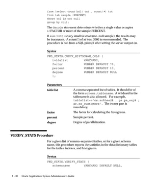 Attention: Ensure that all concurrent managers have been
                           shut down before changing the APPS password.



Usage

                  To change the applsys password:
                  FNDCPASS <logon> 0 Y <system/password> SYSTEM
                  <username> <new_password>
                  Use the above command with the following arguments. When
                  specifying the SYSTEM token, FNDCPASS expects the next arguments
                  to be the applsys username and the new password.
                  logon                The ORACLE username/password.
                  system/password      The username and password for the SYSTEM DBA
                                       account.
                  username             The applsys username. For example, ’applsys’.
                  new_password         The new password.
                  This command does the following:
                  1.   Validates applsys.
                  2.   Re–encrypts all passwords in the FND_USER table.
                  3.   Re–encrypts all passwords in the FND_ORACLE_USERID table.
                  4.   Updates applsys’s password in the FND_ORACLE_USERID table.
                       Because everything with a read_only_flag in the
                       FND_ORACLE_USERID table must always have the same
                       password, FNDCPASS updates these passwords as well as


                                                            Applications DBA Duties    8–9
 