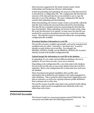 APPENDIX




A          User Profiles

           T    his appendix lists the profile options that the system administrator
           can set for the site, application, responsibility, or user. The profile
           descriptions include the internal name of the profile option used when
           defaulting values from a profile option.




                                                                User Profiles   A–1
 