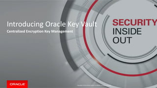 Copyright © 2014 Oracle and/or its affiliates. All rights reserved.
Introducing Oracle Key Vault
Centralized Encryption Key Management
 