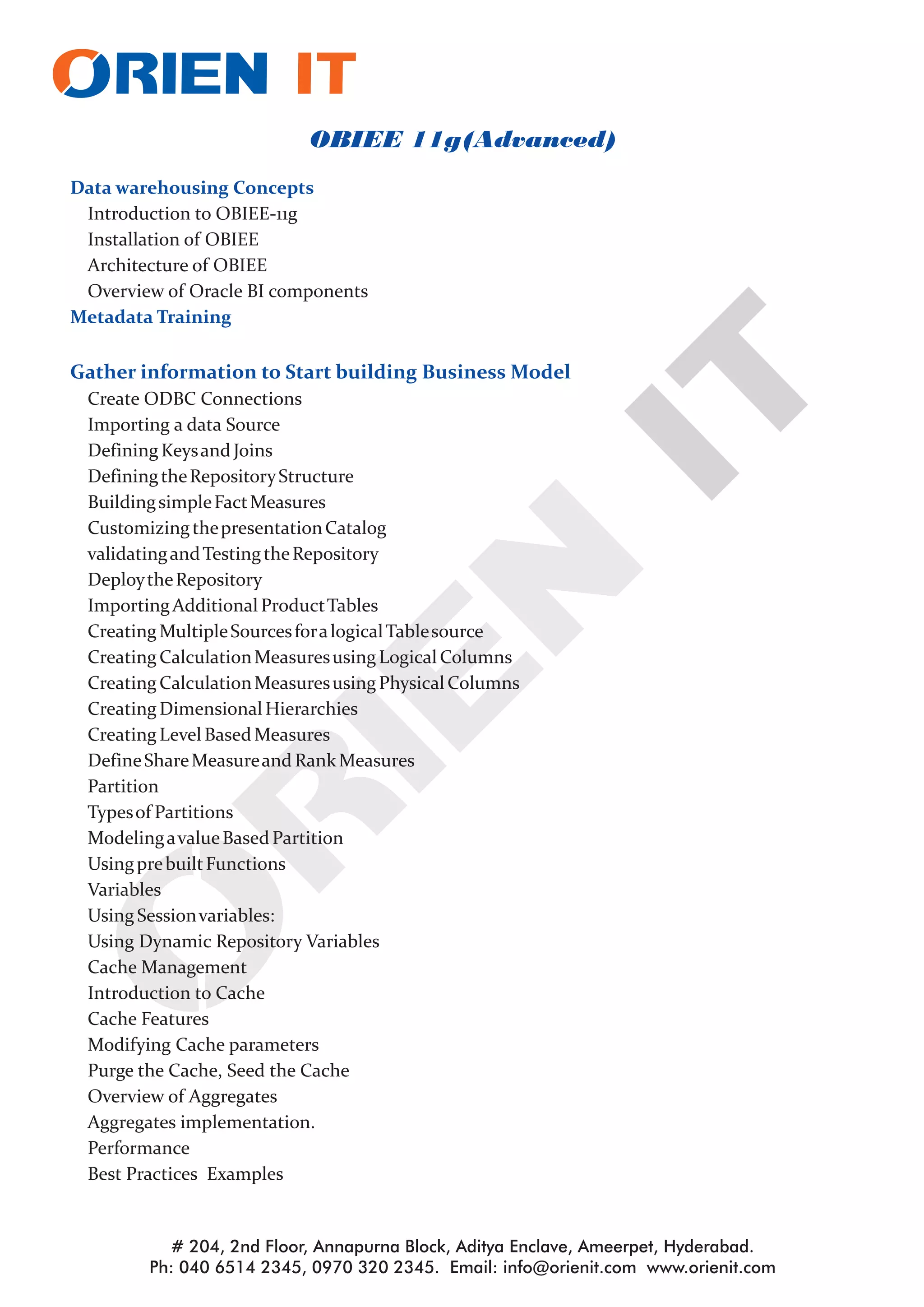 Oracle obiee trainining in hyderabad