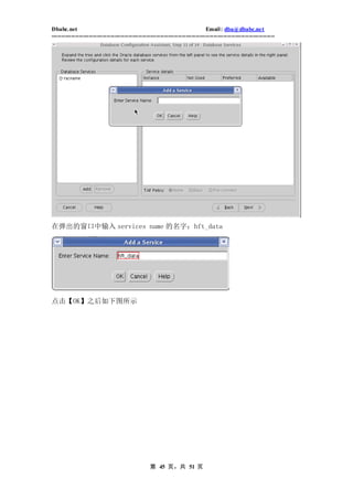 Dbabc.net                                                                     Email : dba@dbabc.net
-----------------------------------------------------------------------------------------------------------------




在弹出的窗口中输入 services name 的名字：hft_data




点击【OK】之后如下图所示




                                                 第 45 页，共 51 页
 