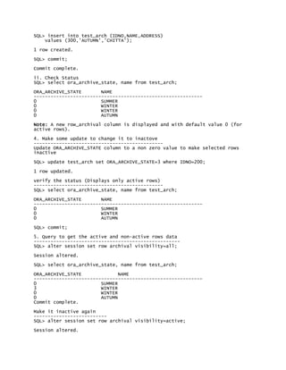 Oracle 12c: Database Table Rows Archiving testing | DOCX