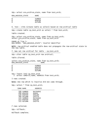 Oracle 12c: Database Table Rows Archiving testing | DOCX