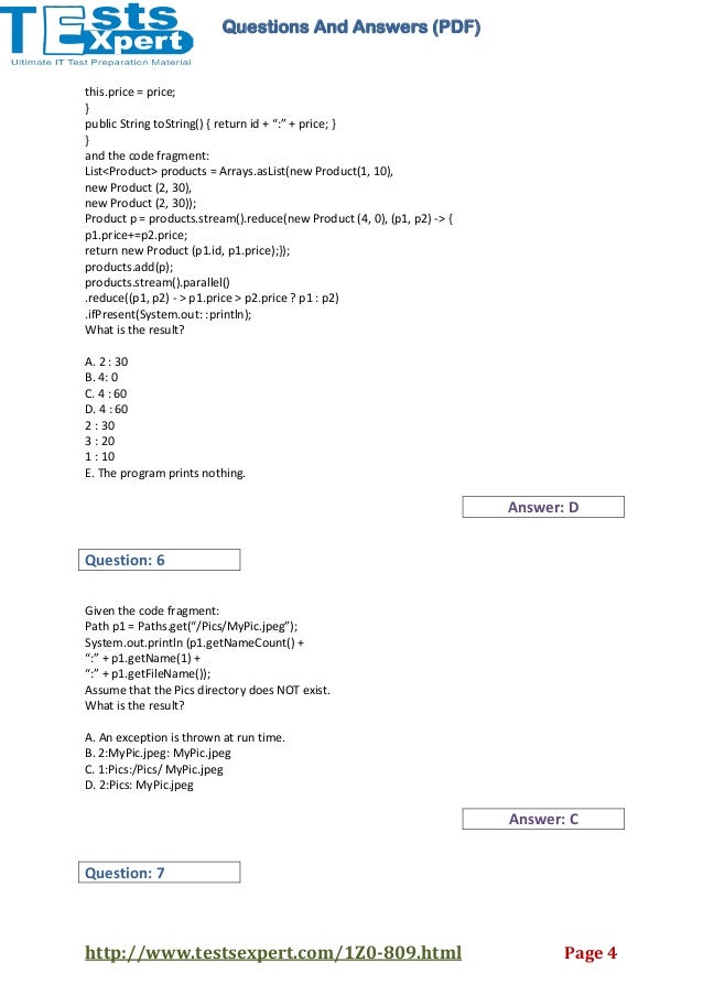 Oracle 1z0809 exam test practice download