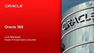 Oracle 360
Luís Marques
Master Principal Sales Consultant

1

Copyright © 2012, Oracle and/or its affiliates. All rights reserved.

 
