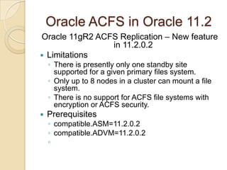 Oracle ACFS in Oracle 11.2Example Resize /u01/acfs3 from 2GB to 6GB