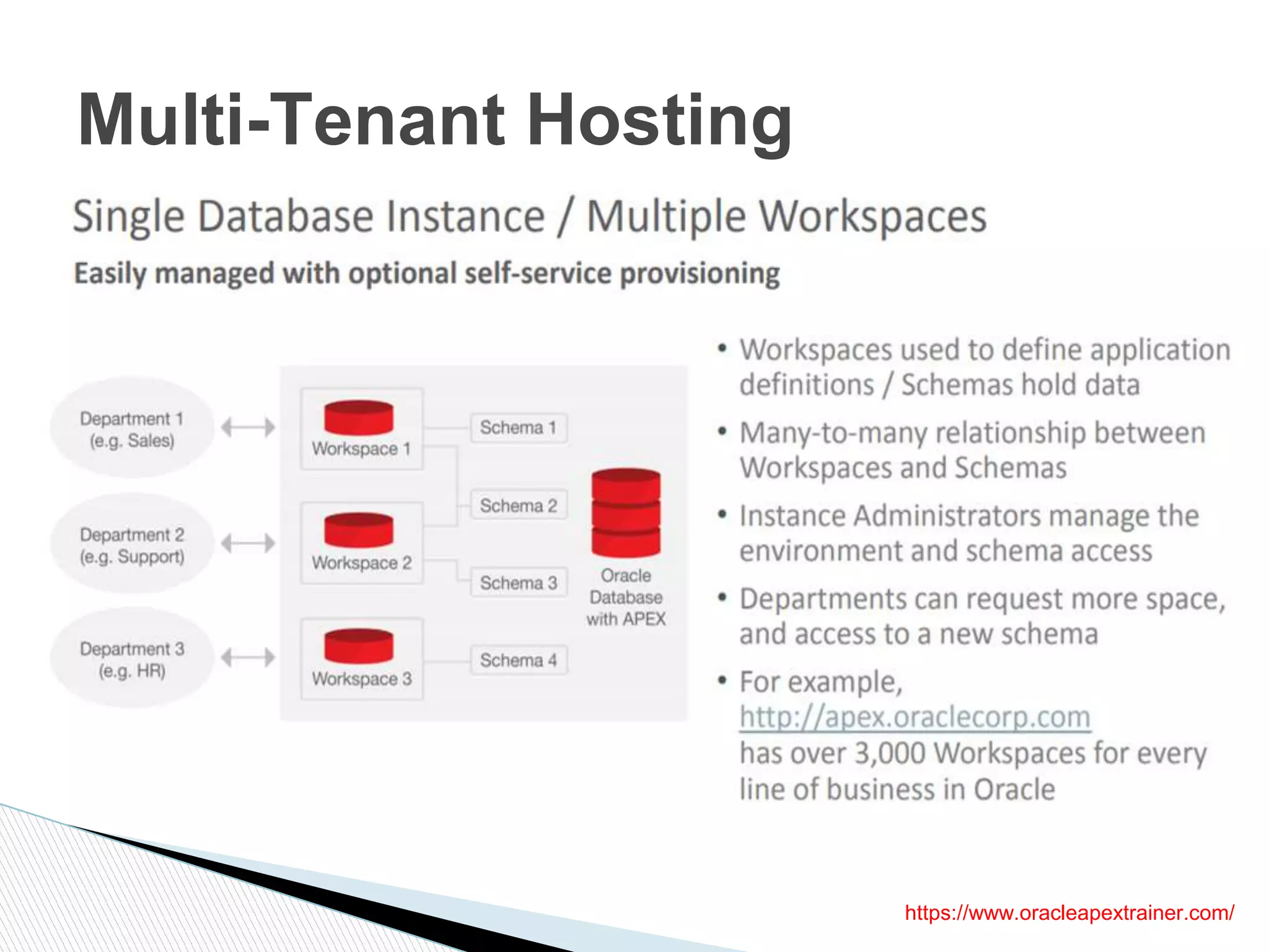 Multi-Tenant Hosting
https://www.oracleapextrainer.com/
 