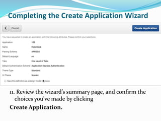 Completing the Create Application Wizard
11. Review the wizard’s summary page, and confirm the
choices you’ve made by clicking
Create Application.
 