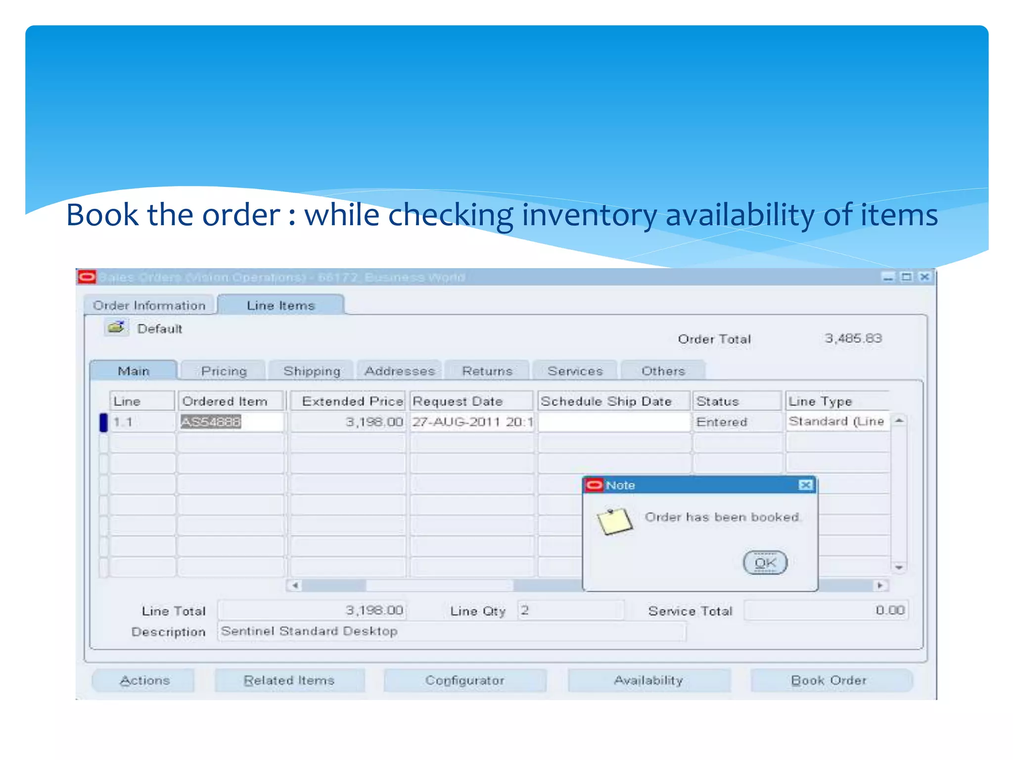 Book the order : while checking inventory availability of items