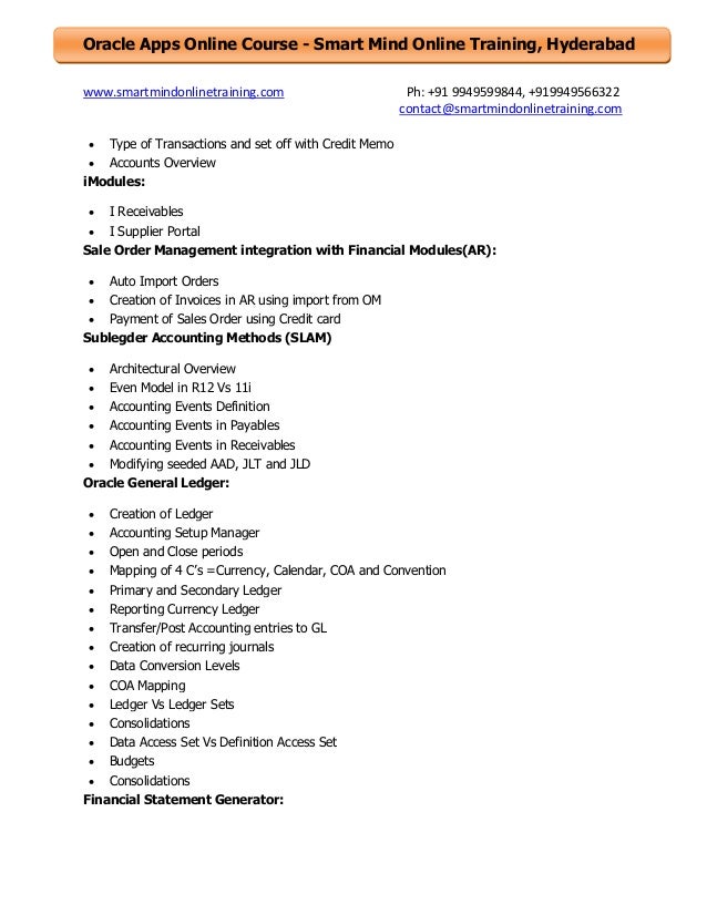 oracle apps functional online training course content