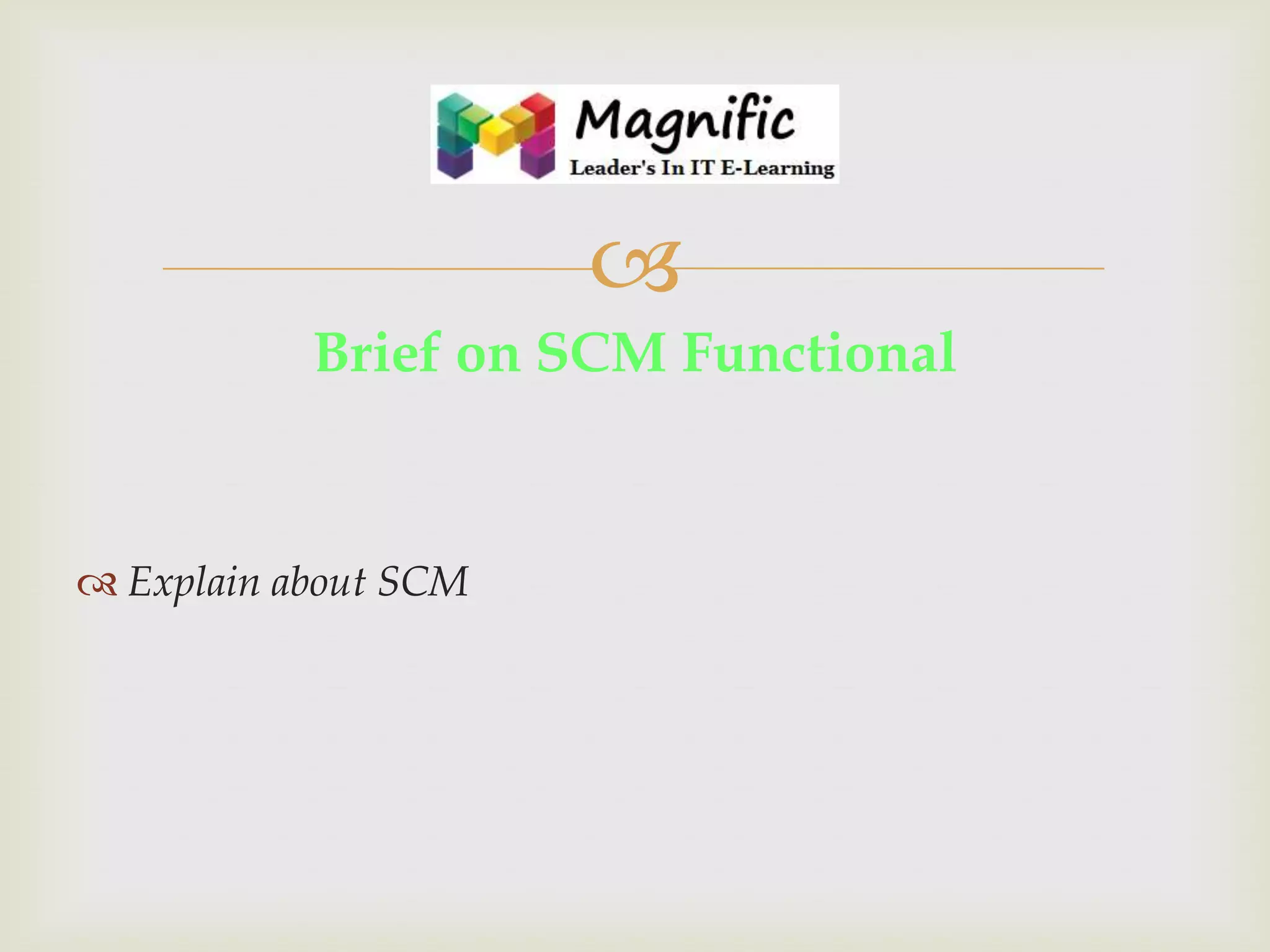 
Brief on SCM Functional

 Explain about SCM

 