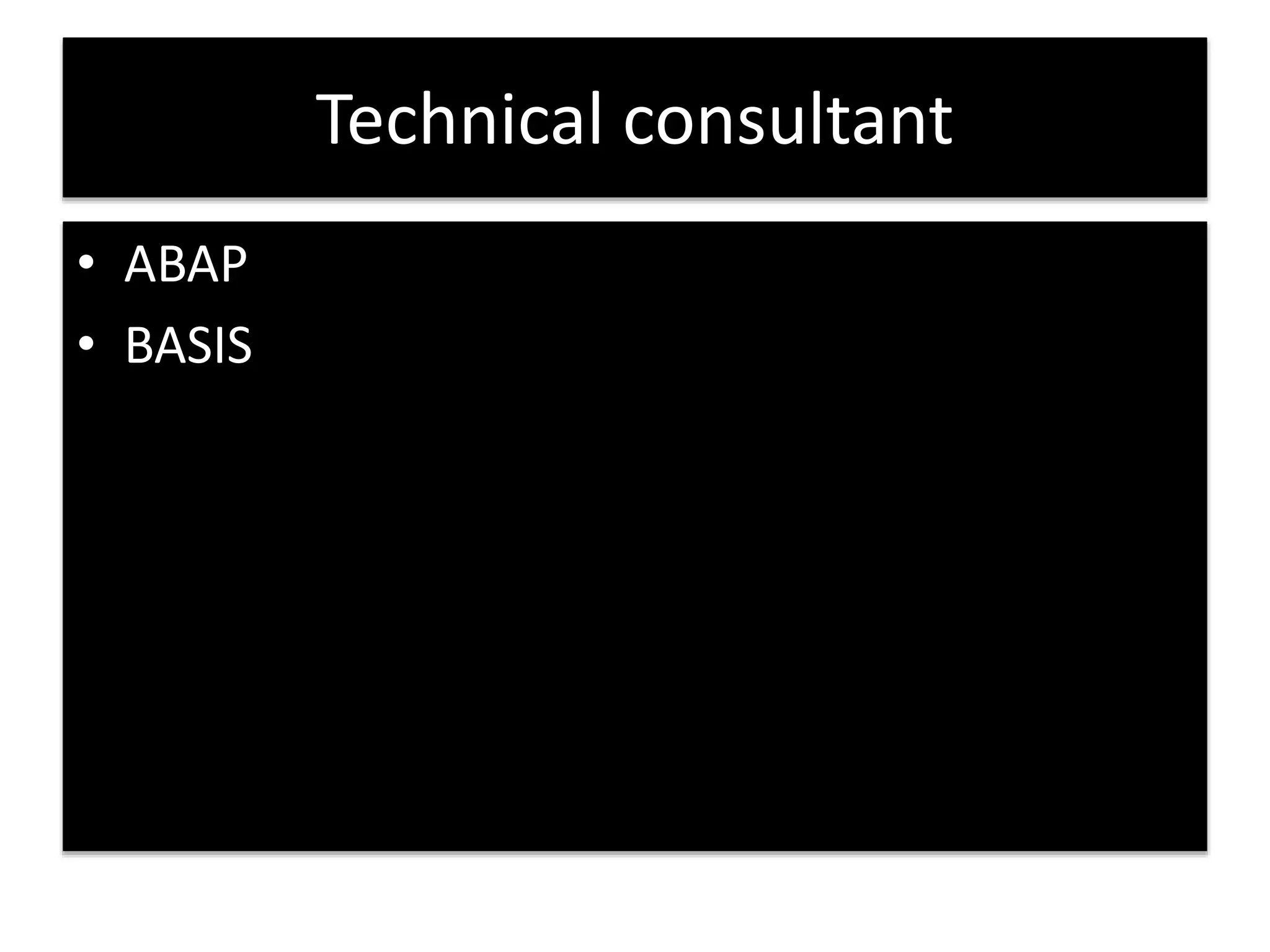 Technical consultant 
• ABAP 
• BASIS 
 