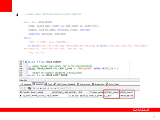 4

-- ORNEK OLMASI ACISINDAN BİRKAÇ KAYIT GIRILIYOR

Insert into ORHAN_DENEME
(OWNER, OBJECT_NAME, OBJECT_ID, DATA_OBJECT_ID, OBJECT_TYPE,
CREATED, LAST_DDL_TIME, TIMESTAMP, STATUS, TEMPORARY,

GENERATED, SECONDARY, NAMESPACE)
Values
('SYS', 'C_OBJ#', 2, 2, 'CLUSTER',
TO_DATE('10/21/2011 03:16:47', 'MM/DD/YYYY HH24:MI:SS'), TO_DATE('10/21/2011 03:16:47', 'MM/DD/YYYY
HH24:MI:SS'), '2011-10-21:03:16:47', 'VALID', 'N',
'N', 'N', 5);

20

 