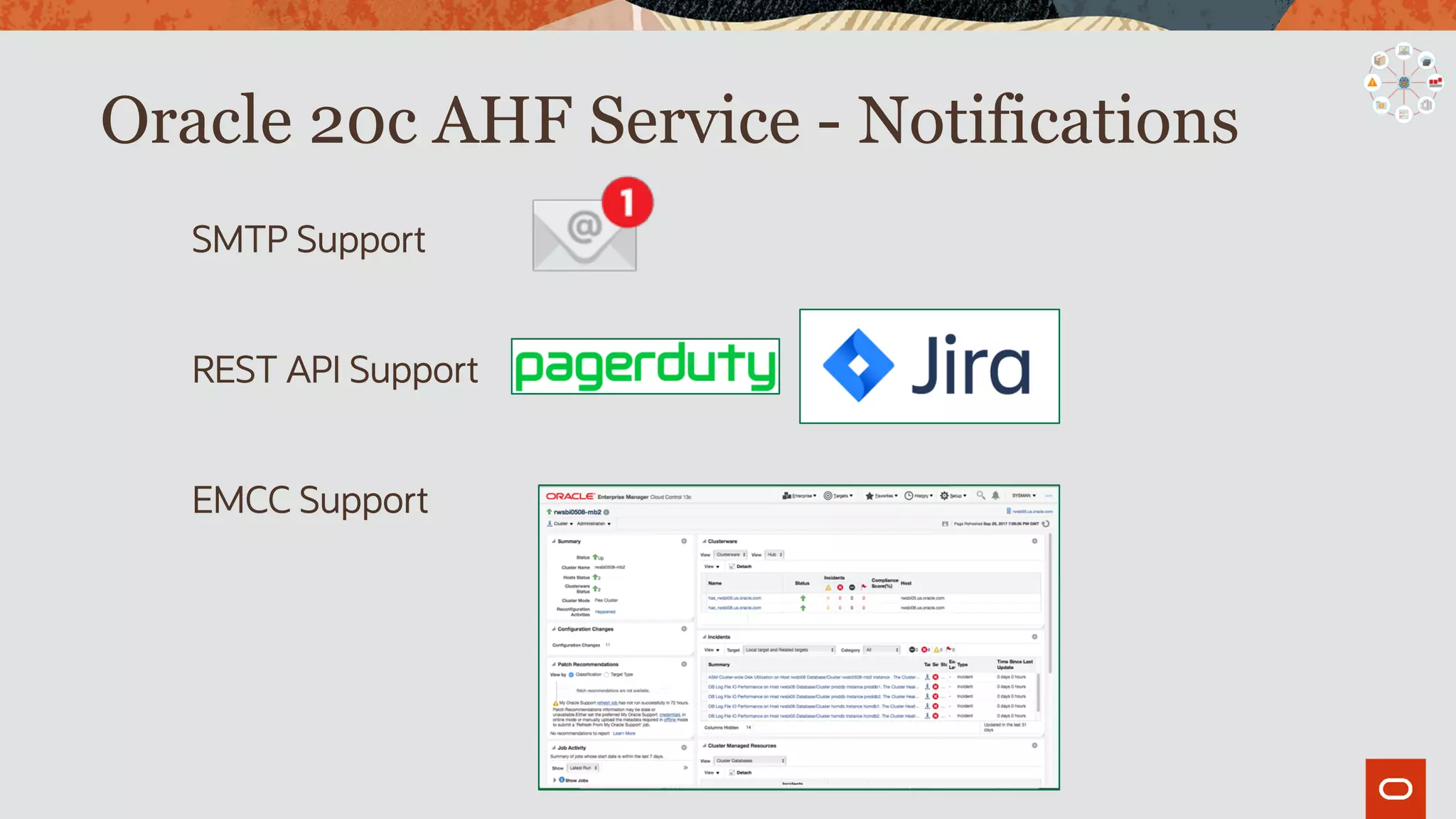 Oracle 20c AHF Service - Notifications
SMTP Support
REST API Support
EMCC Support
 