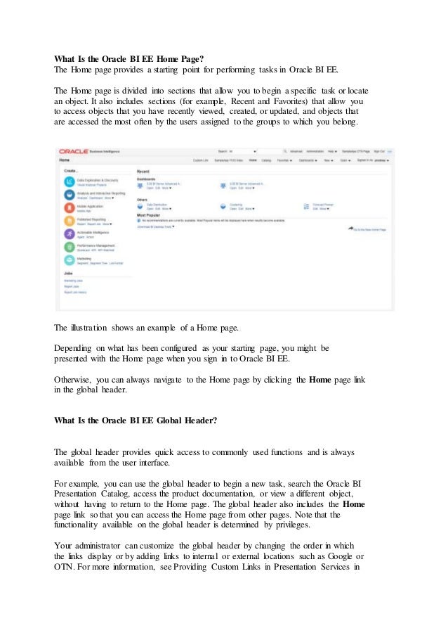 What Is The Oracle Bi Ee Home Page The Home Page Provides A Starting Point What Is The Oracle Bi Ee Home Page The Home Page Provides A Starting Point