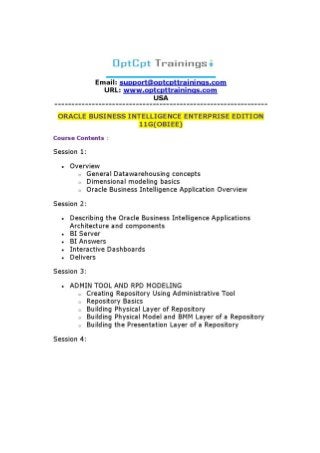  ORACLE BUSINESS INTELLIGENCE ENTERPRISE EDITION 11g(OBIEE) training USA - Optcpttrainings.com