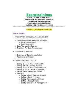 ORACLE CASH MANAGEMENT Online training Tutorials | Best ORACLE CASH MANAGEMENT   training | Ecorptrainings