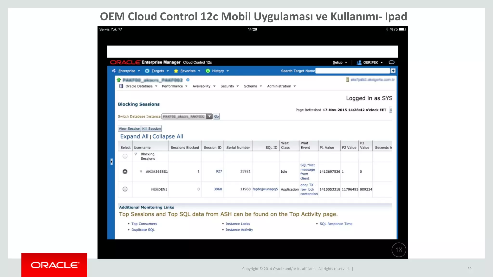 Copyright © 2014 Oracle and/or its affiliates. All rights reserved. | 39
OEM Cloud Control 12c Mobil Uygulaması ve Kullanımı- Ipad
 