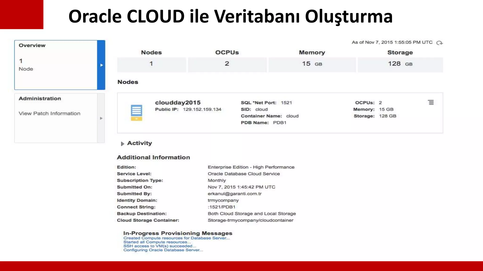 Oracle CLOUD ile Veritabanı Oluşturma
 