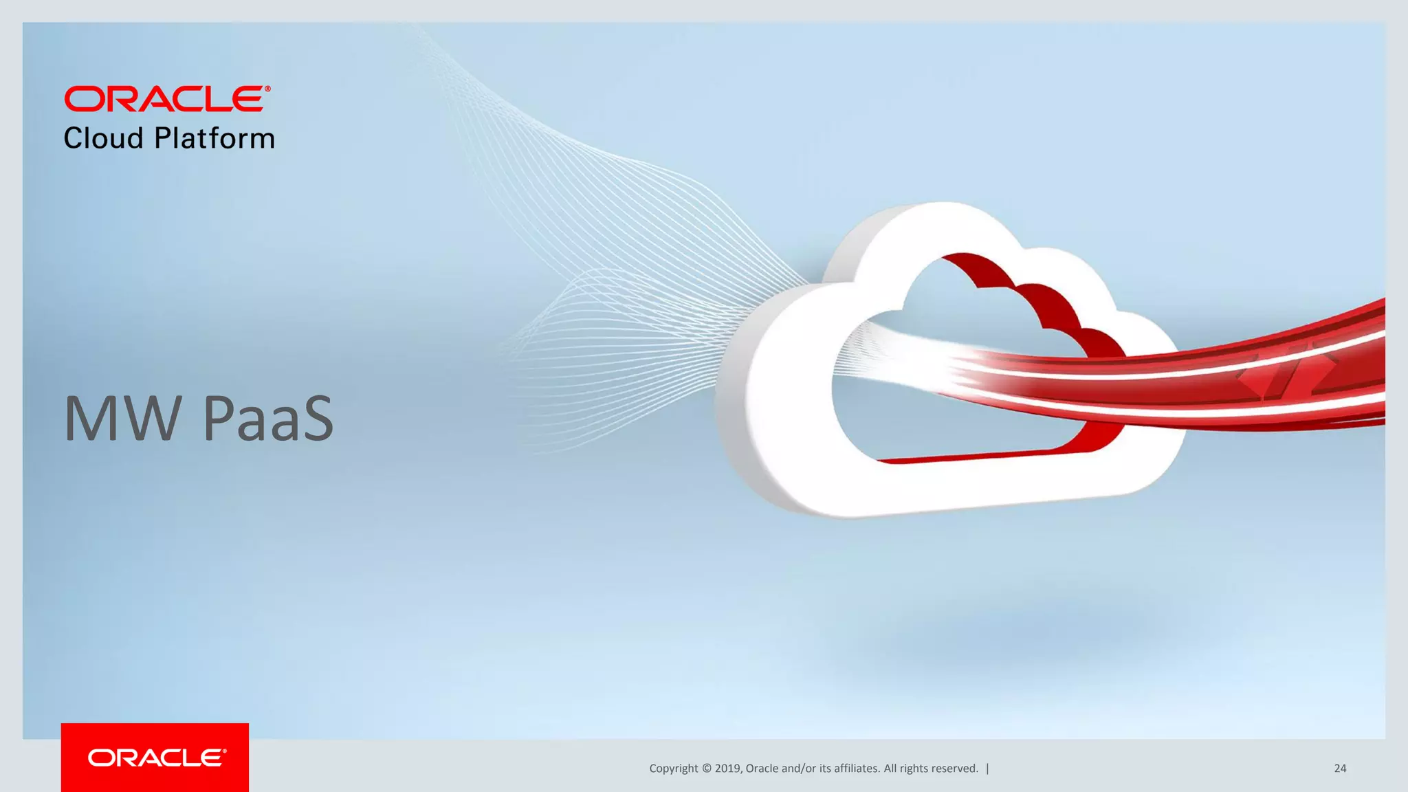 Copyright © 2019, Oracle and/or its affiliates. All rights reserved. |
MW PaaS
24
 