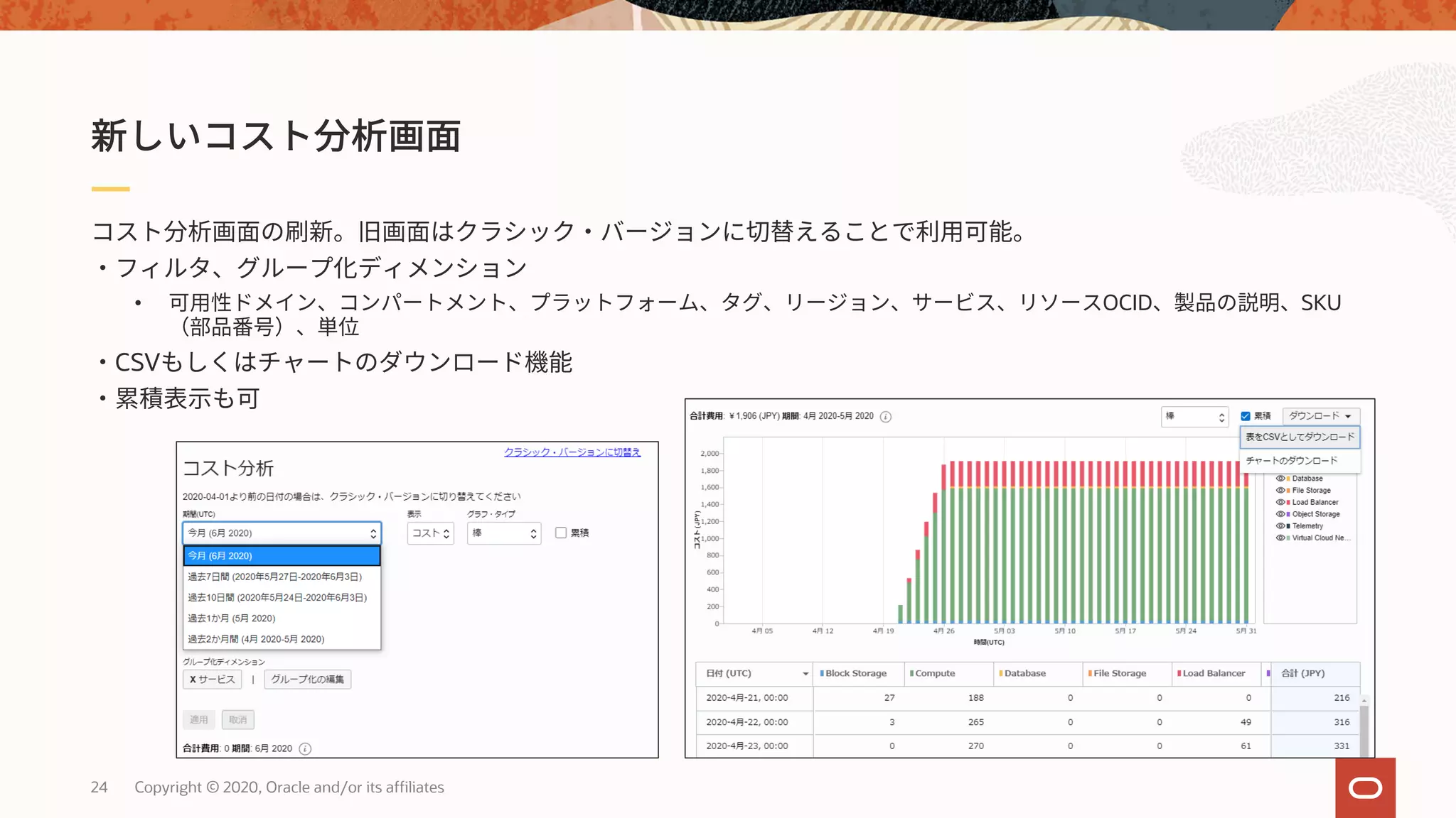 24 Copyright © 2020, Oracle and/or its affiliates
• OCID SKU
CSV
 