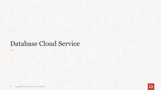 Copyright © 2021, Oracle and/or its affiliates
59
Database Cloud Service
 