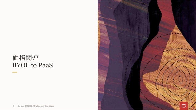 価格関連
BYOL to PaaS
45 Copyright © 2022, Oracle and/or its affiliates
 