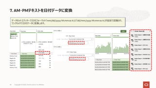 データセットエディターで⽇付フォーマット「mm/dd/yyyy hh:mm:ss tt」と「dd/mm/yyyy hh:mm:ss tt」が追加で認識され、
ワンクリックで⽇付データに変換します。
7. AM・PMテキストを⽇付データに変換
Copyright © 2022, Oracle and/or its affiliates
45
 