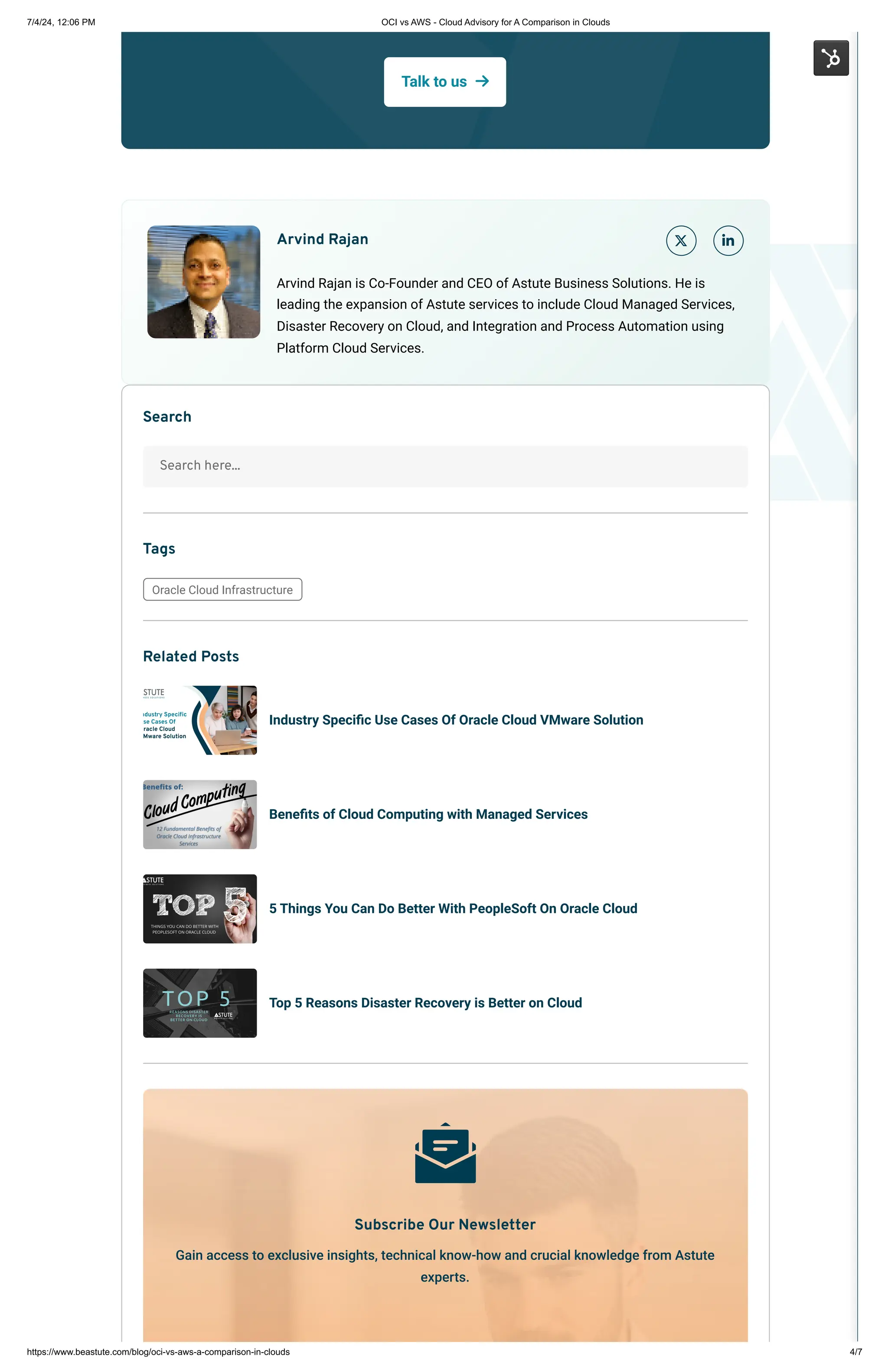 OCI vs AWS - Cloud Advisory for A Comparison in Clouds