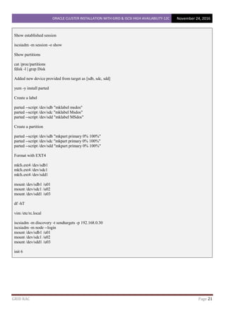 Sdc Oracle Oracle cluster installation with grid and iscsi | PDF
