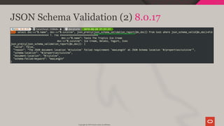 JSON Schema Validation (2) 8.0.17
Copyright @ 2019 Oracle and/or its affiliates.
120 / 128
 