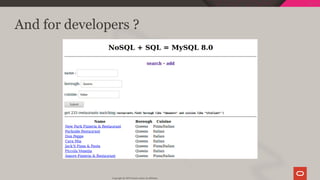 And for developers ?
Copyright @ 2019 Oracle and/or its affiliates.
66 / 128
 