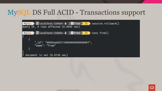 MySQL DS Full ACID - Transactions support
Copyright @ 2019 Oracle and/or its affiliates.
87 / 128
 