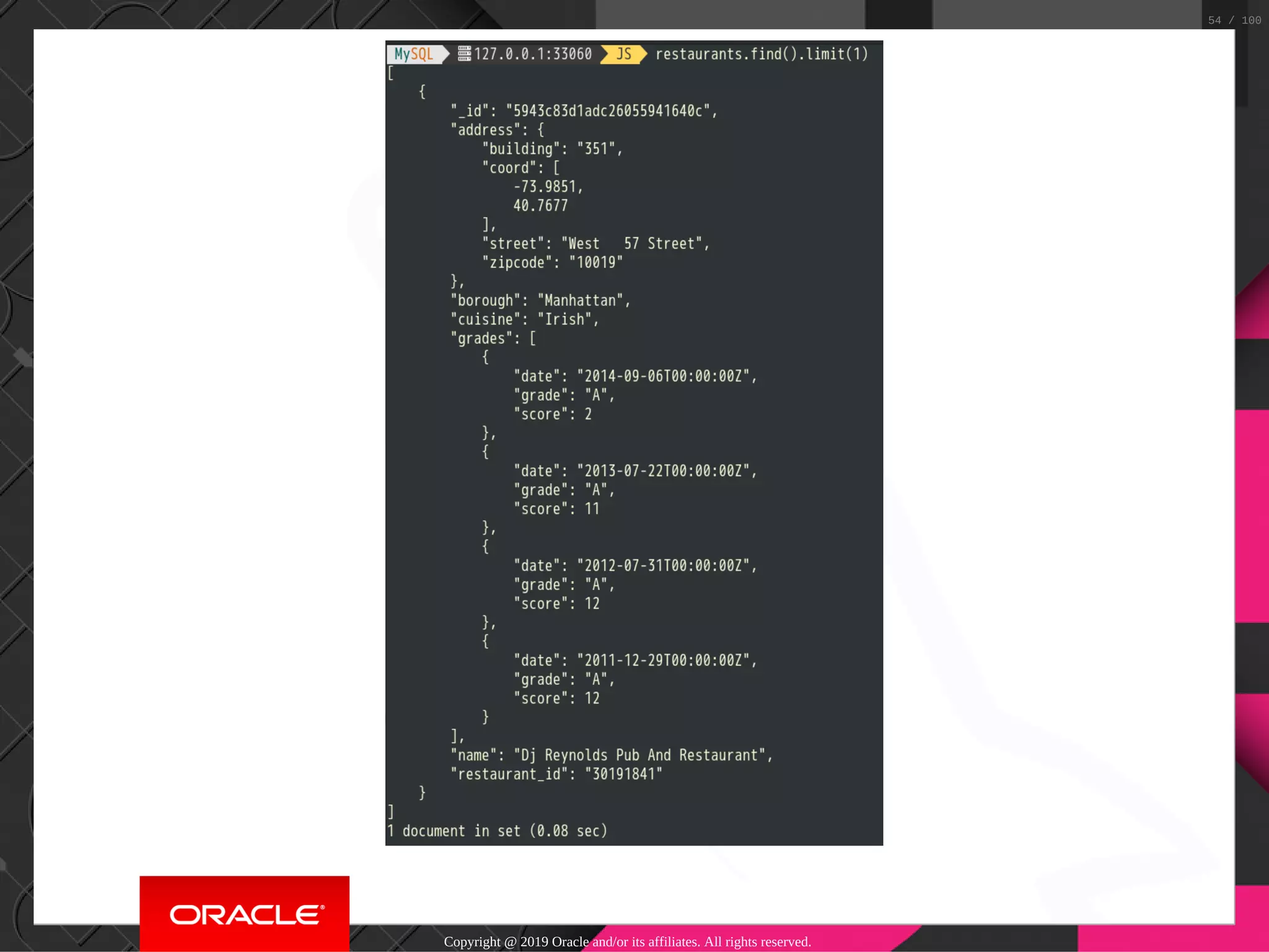 Copyright @ 2019 Oracle and/or its affiliates. All rights reserved. 54 / 100 