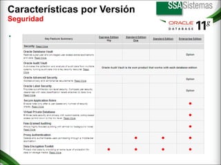 Características por Versión  Seguridad 