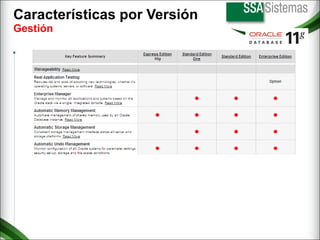 Características por Versión  Gestión 