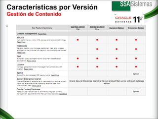 Características por Versión  Gestión de Contenido 