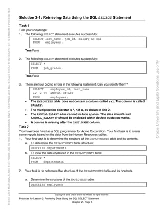 Oracle database 12c sql worshop 1 activity guide | PDF