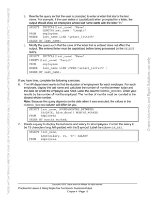 Oracle database 12c sql worshop 1 activity guide | PDF