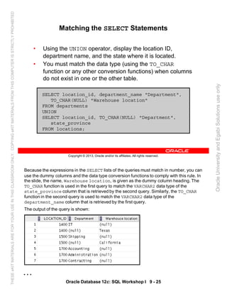 Oracle database 12c sql worshop 1 student guide vol 2 | PDF