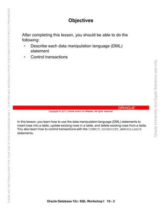 Oracle database 12c sql worshop 1 student guide vol 2 | PDF