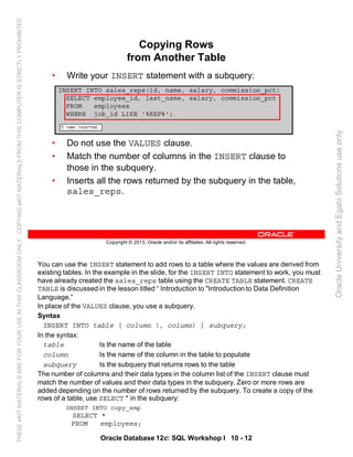 Oracle database 12c sql worshop 1 student guide vol 2 | PDF