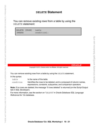 Oracle database 12c sql worshop 1 student guide vol 2 | PDF