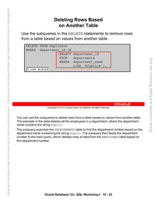 Oracle database 12c sql worshop 1 student guide vol 2 | PDF