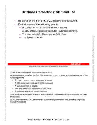 Oracle database 12c sql worshop 1 student guide vol 2 | PDF
