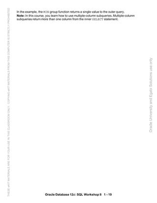 Oracle database 12c sql worshop 2 student guide vol 1 | PDF
