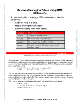 Oracle database 12c sql worshop 2 student guide vol 1 | PDF
