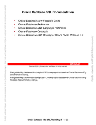 Oracle database 12c sql worshop 2 student guide vol 1 | PDF